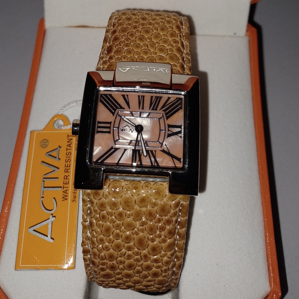 Activa Swiss leather watch nwt & box